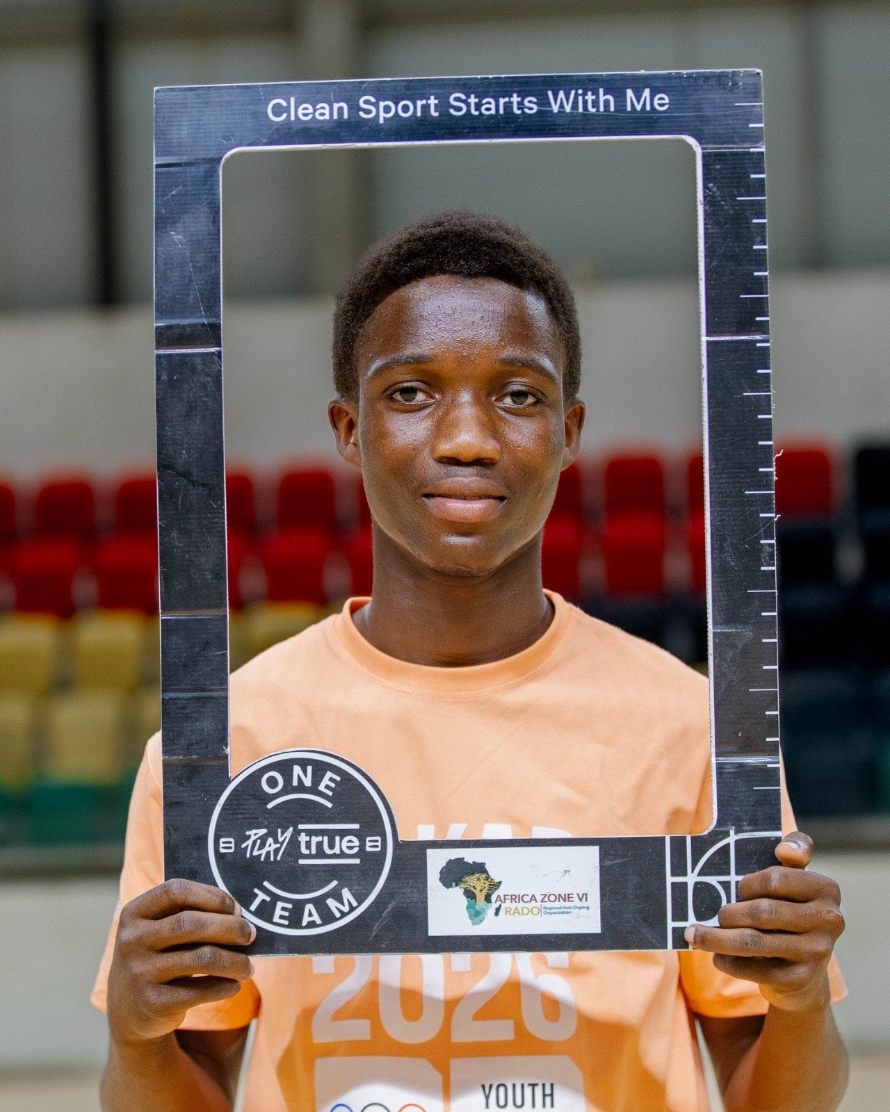 A young athlete supports the message that clean sport starts with every competitor.